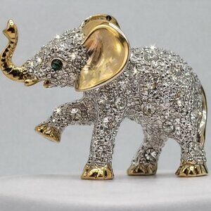 Luxury Gold & Silver Tone Crystal Elephant Brooch Collectible Rhinestone